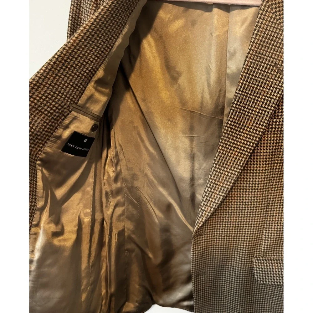 Alan Flusser 42L Brown  Plaid Wool Cashmere  Mens Blazer‎ Sport Coat Jacket Saks